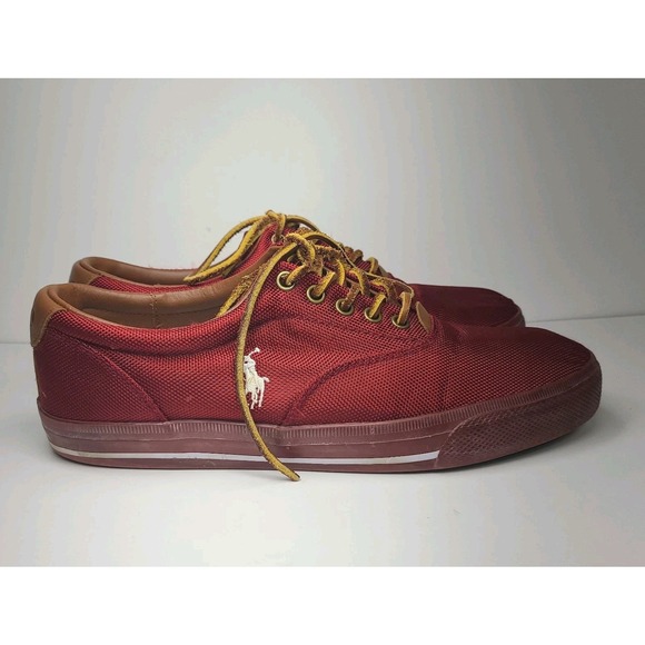 Polo Ralph Lauren Vaughn Shoes Mens 10.5 D Red Canvas Leather Low Top Sneakers - Picture 4 of 9